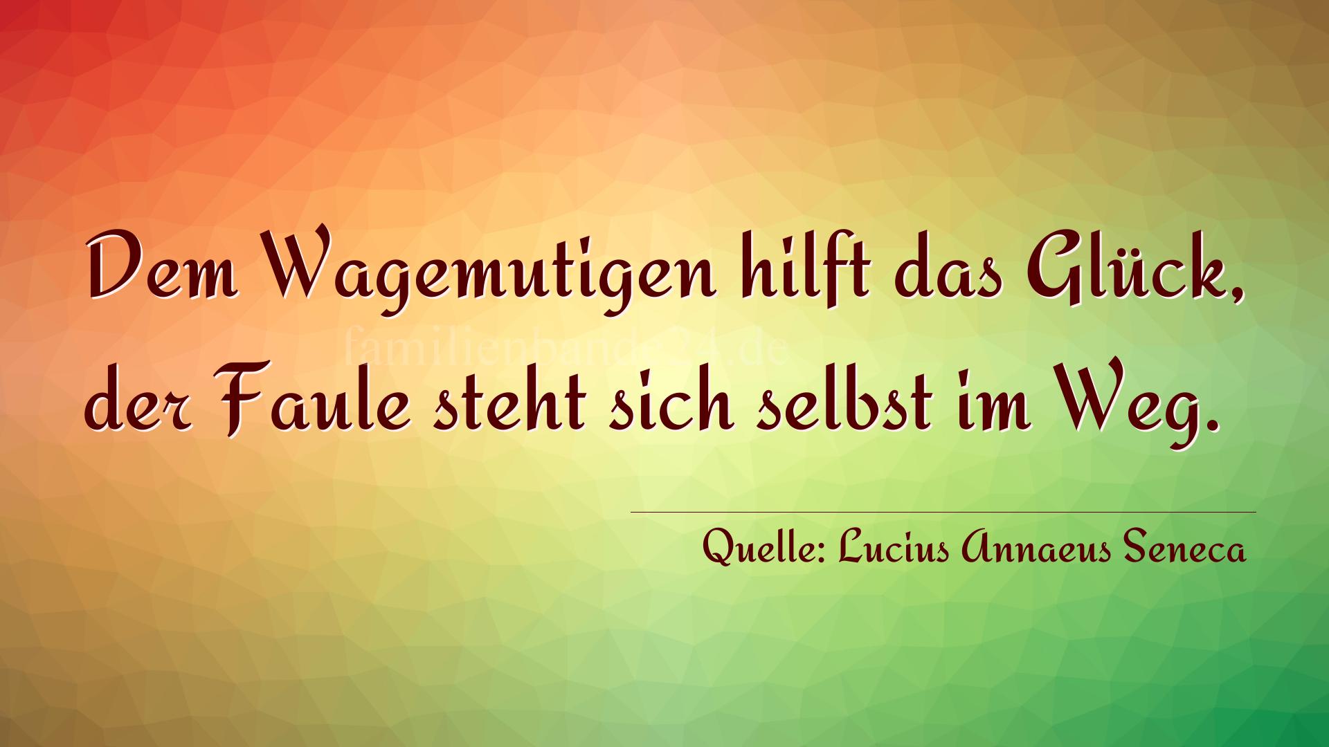 Aphorismus Nummer 1216 (von Lucius Annaeus Seneca): "Dem Wagemutigen hilft das Glück, der Faule steht sich se [...]