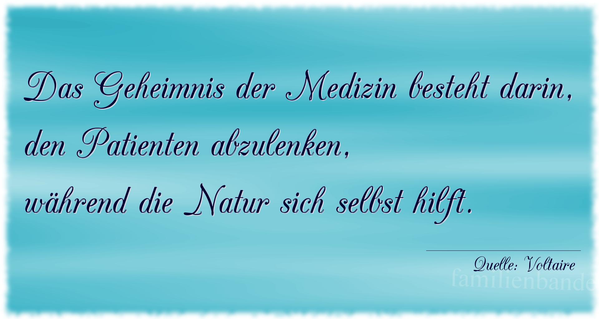Aphorismus Nr. 1229 (von Voltaire): "Das Geheimnis der Medizin besteht darin, den Patienten ab [...]
