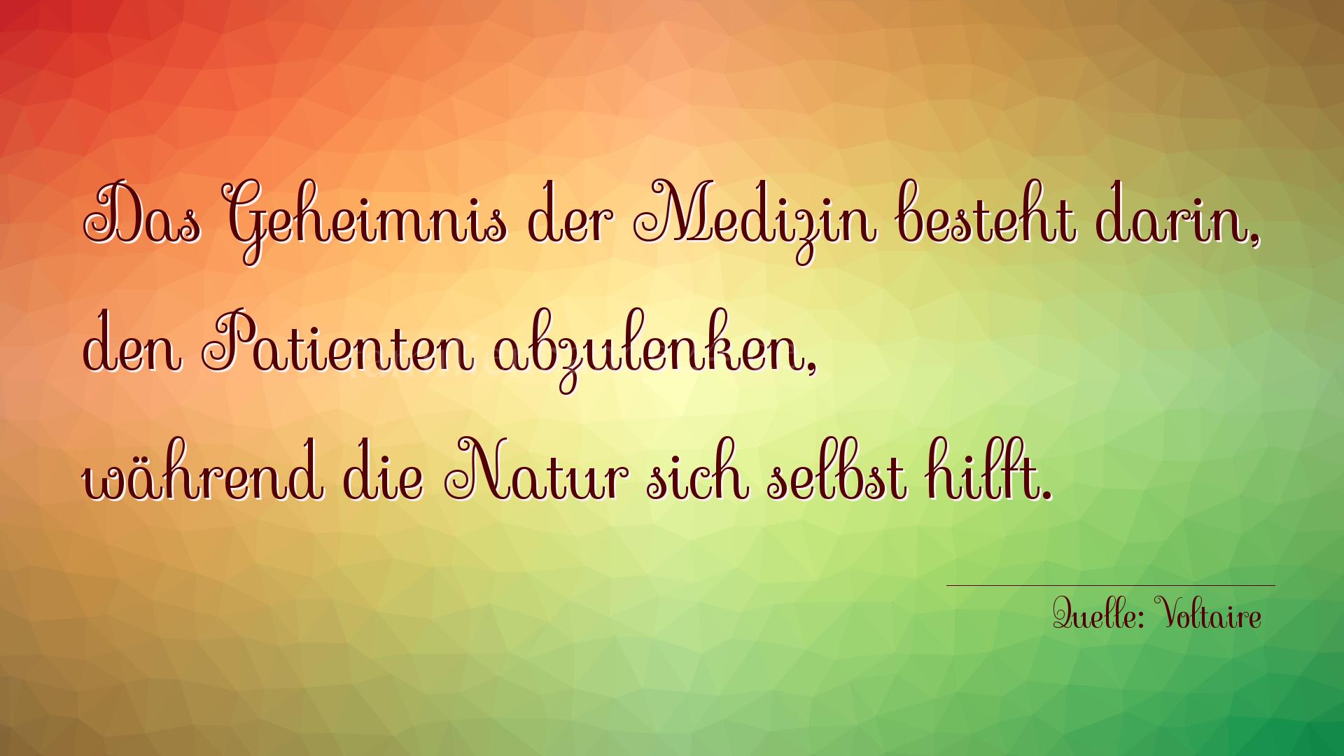 Aphorismus Nummer 1229 (von Voltaire): "Das Geheimnis der Medizin besteht darin, den Patienten ab [...]