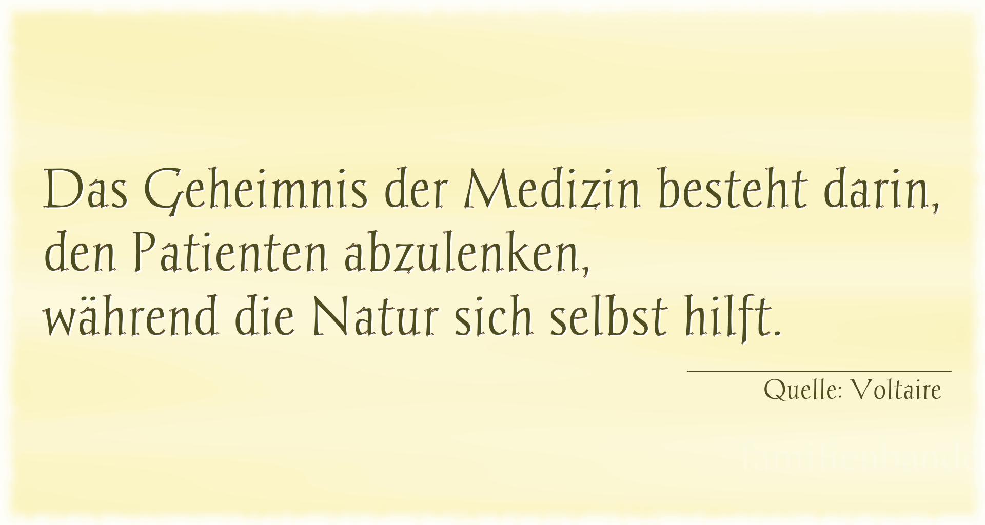 Aphorismus Nr. 1229 (von Voltaire): "Das Geheimnis der Medizin besteht darin, den Patienten ab [...]