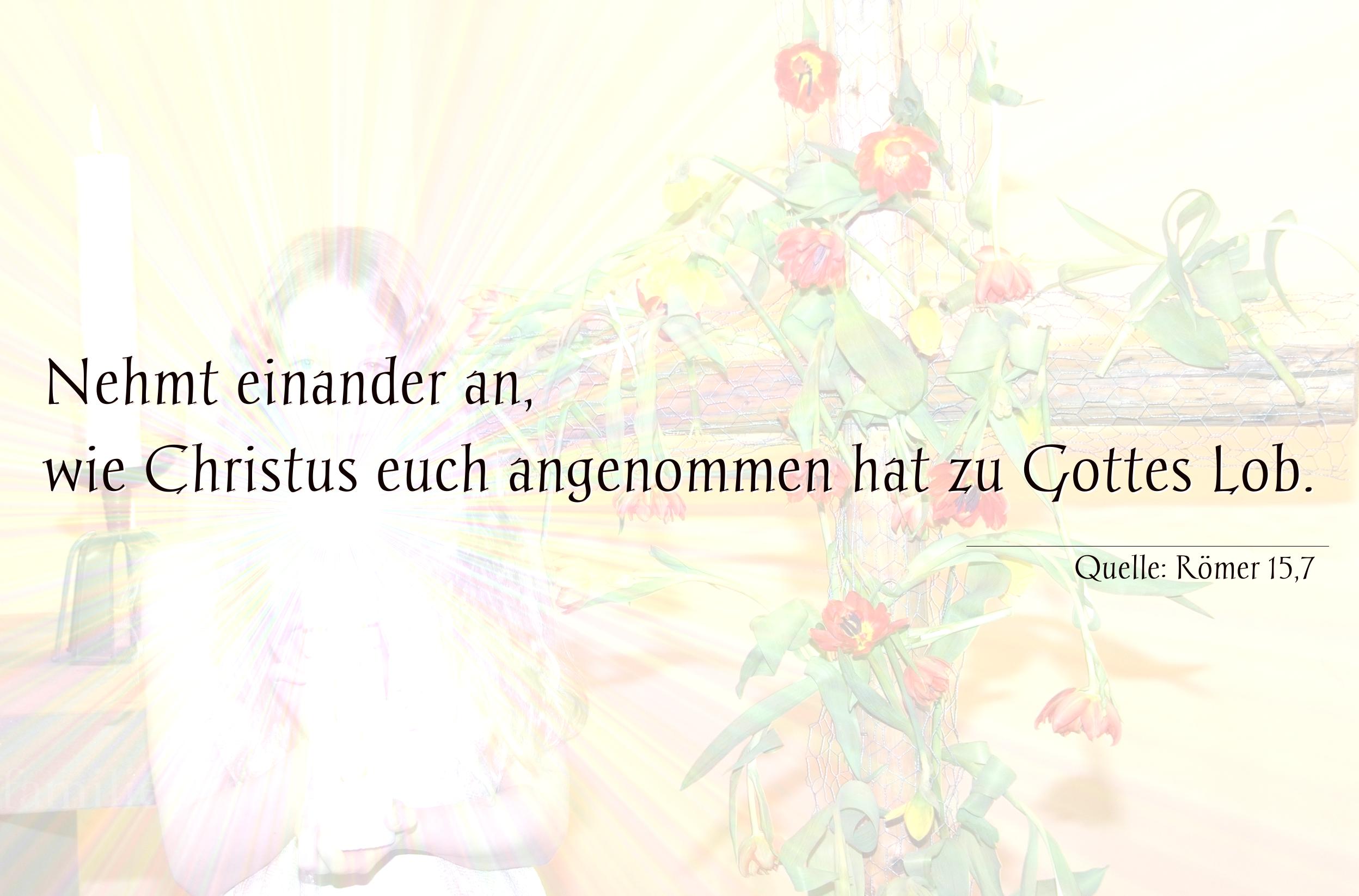 Taufspruch Nummer 218 (von Römer 15,7): Nehmt einander an, wie Christus euch angenommen hat zu Got [...]