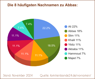 Die häufigsten Nachnamen zu Abbas als Tortendiagramm