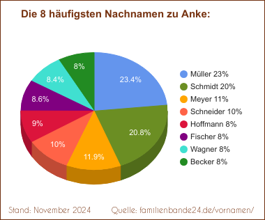 Tortendiagramm zu den häufigsten Nachnamen für Anke