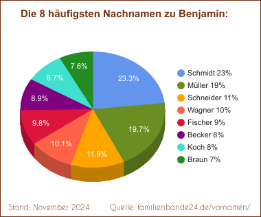 Die häufigsten Nachnamen zu Benjamin als Tortendiagramm