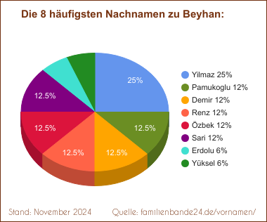 Tortendiagramm zu den häufigsten Nachnamen für Beyhan