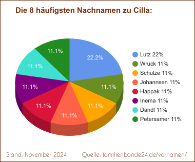 Tortendiagramm zu den häufigsten Nachnamen für Cilla