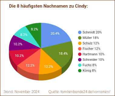 Die häufigsten Nachnamen zu Cindy als Tortendiagramm