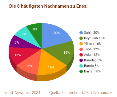 Die häufigsten Nachnamen zu Enes als Tortendiagramm