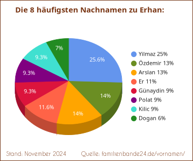 Die häufigsten Nachnamen zu Erhan als Tortendiagramm