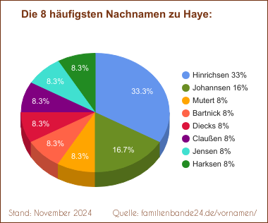 Tortendiagramm zu den häufigsten Nachnamen für Haye