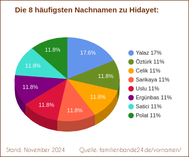 Tortendiagramm: Die häufigsten Nachnamen zu Hidayet