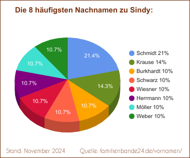 Tortendiagramm: Die häufigsten Nachnamen zu Sindy