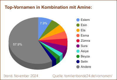 Tortendiagramm über die beliebtesten Zweit-Vornamen mit Amine